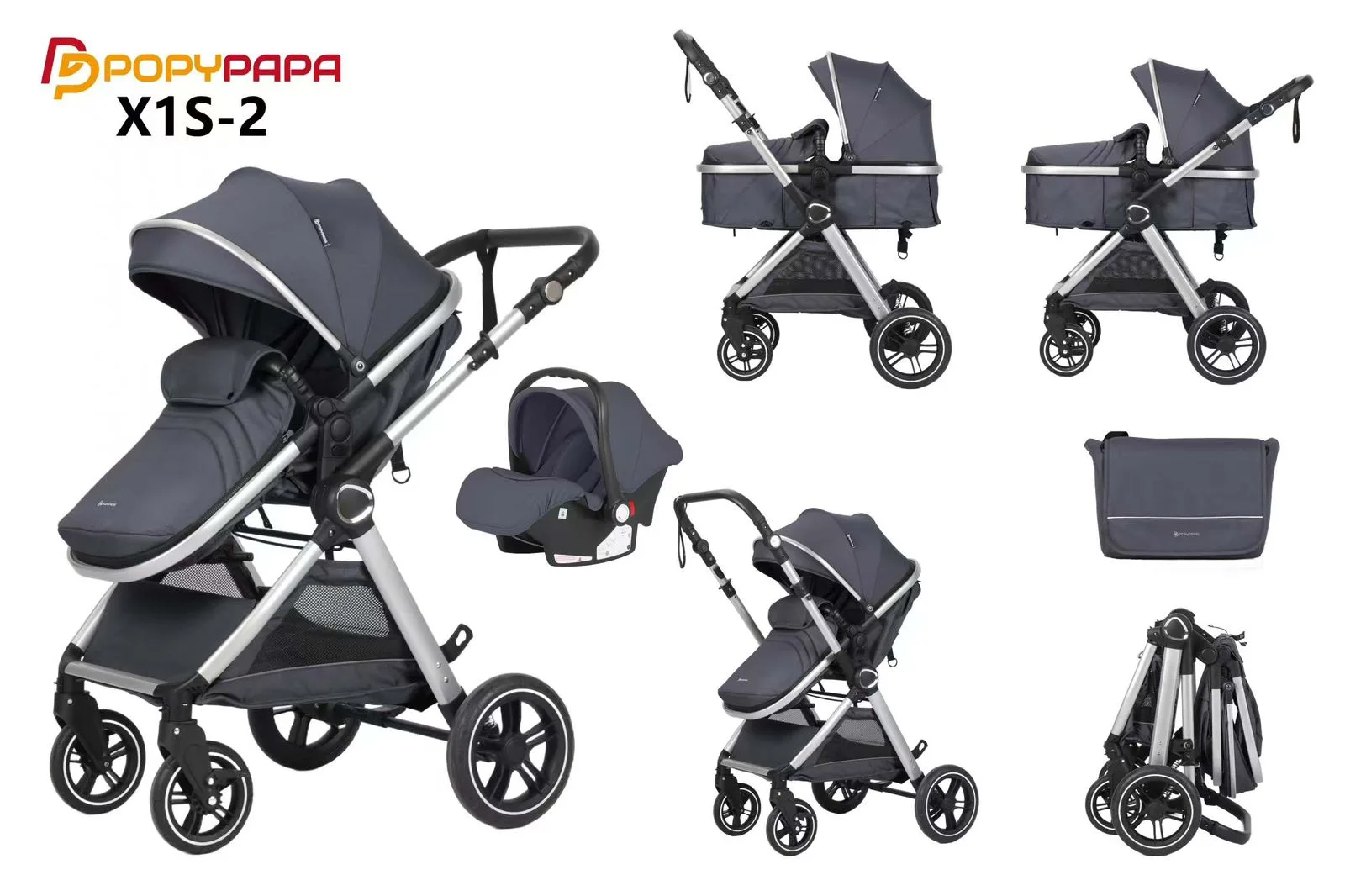 Karrocë Bebesh 3 në 1 POPYPAPA X1S-2 – Komoditet, Siguri dhe Elegancë